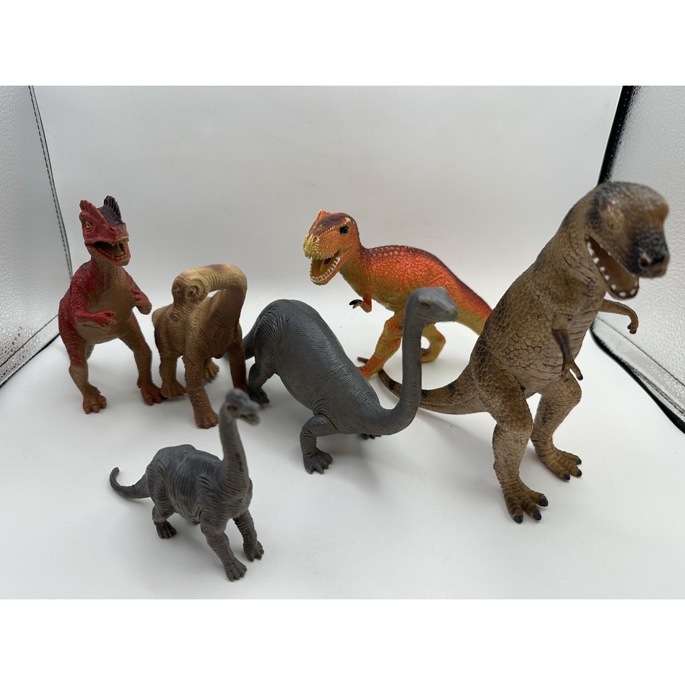 Lot of 6 Vintage Toy Dinosaur Figures Plastic Various Sizes 6-8"‎ Cake Toppers